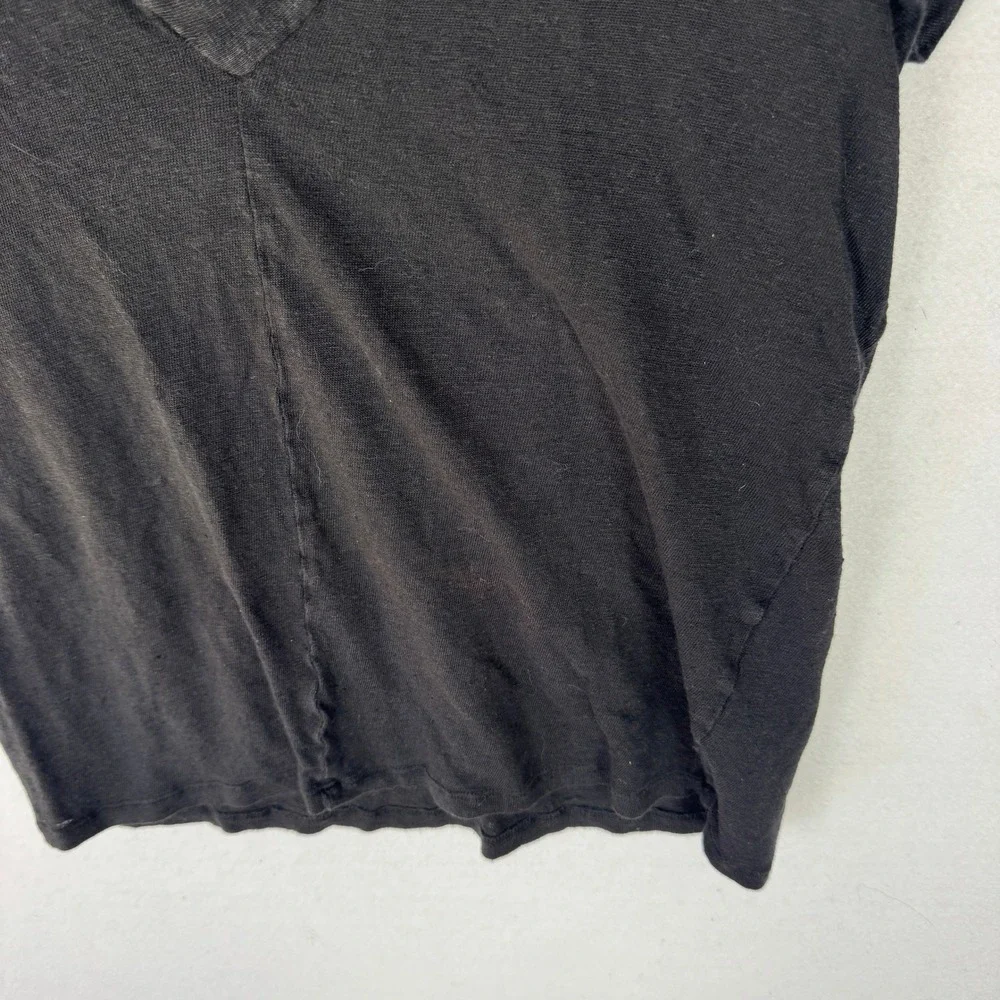 Sundance Womens Black 100% Linen Short Sleeve V-Neck Cowl Tee Shirt Size M